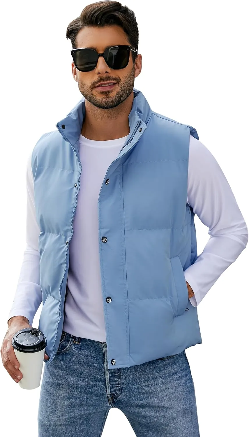 Flygo Mens Puffer Vest Winter Padded Vests Lightweight Stand Collar Sleeveless Jacket Outerwear