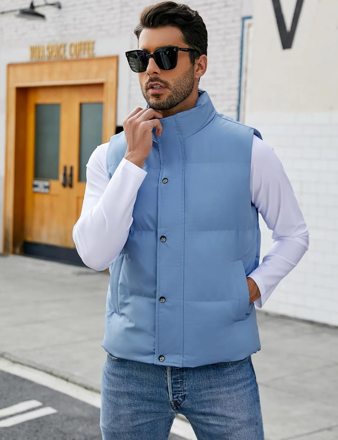 Flygo Mens Puffer Vest Winter Padded Vests Lightweight Stand Collar Sleeveless Jacket Outerwear