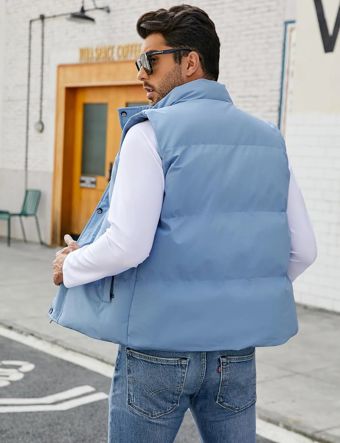 Flygo Mens Puffer Vest Winter Padded Vests Lightweight Stand Collar Sleeveless Jacket Outerwear