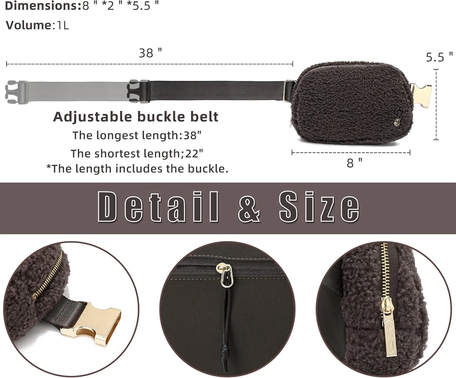 FODOKO Sherpa Belt Bag, Fleece Crossbody Bag Fanny Pack for Women Fashionable Everywhere Waist Bum Bag Pack with Hardware Buckle (Coffee)