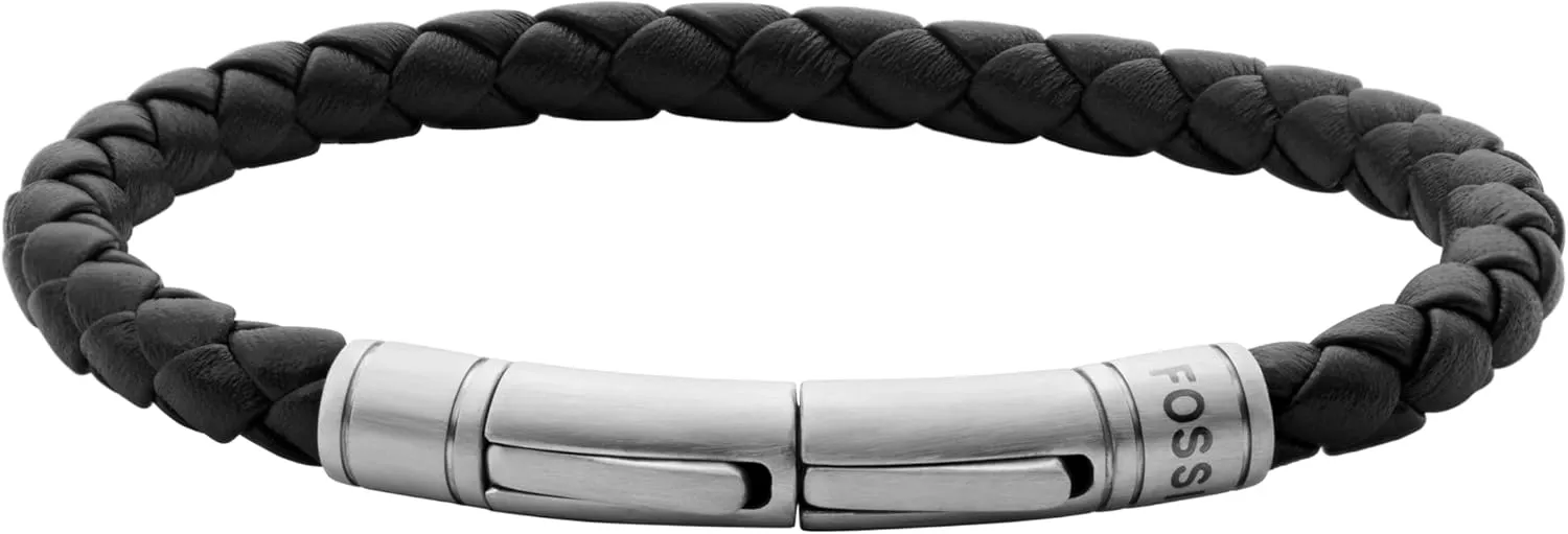Fossil Men's Casual Stainless Steel and Genuine Leather Bracelet for Men