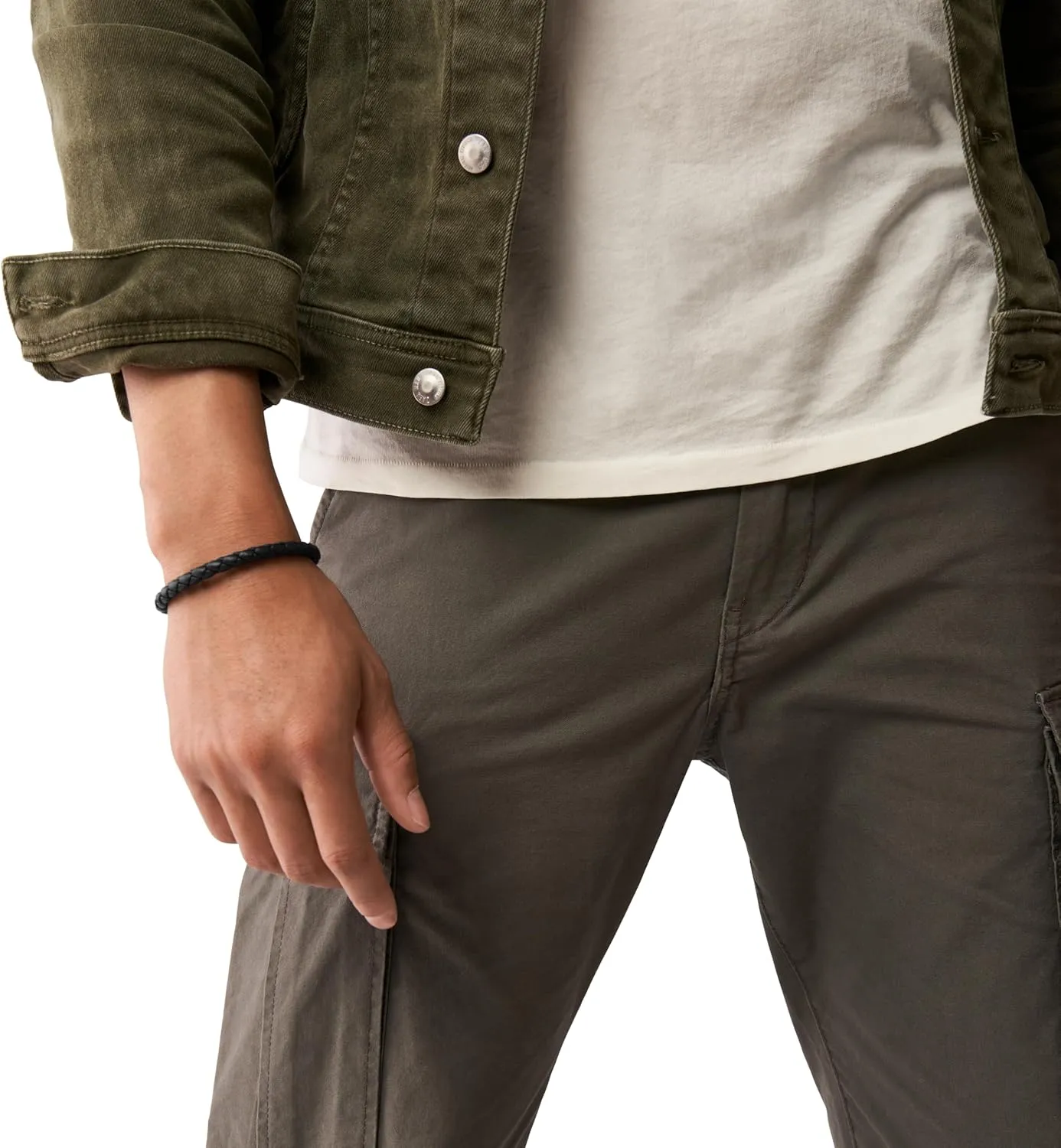 Fossil Men's Casual Stainless Steel and Genuine Leather Bracelet for Men