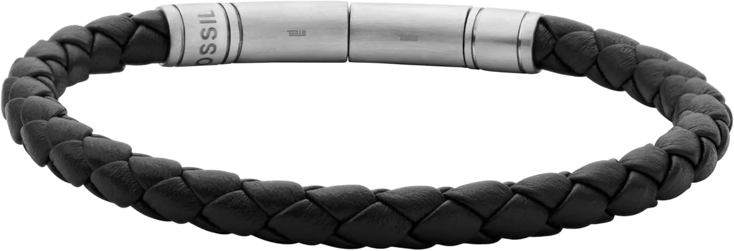 Fossil Men's Casual Stainless Steel and Genuine Leather Bracelet for Men