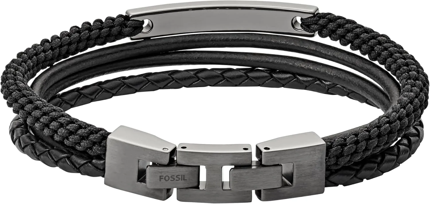 Fossil Men's Plated Stainless Steel Engravable Personalized Gift ID, Chain or Cuff Bracelet for Men