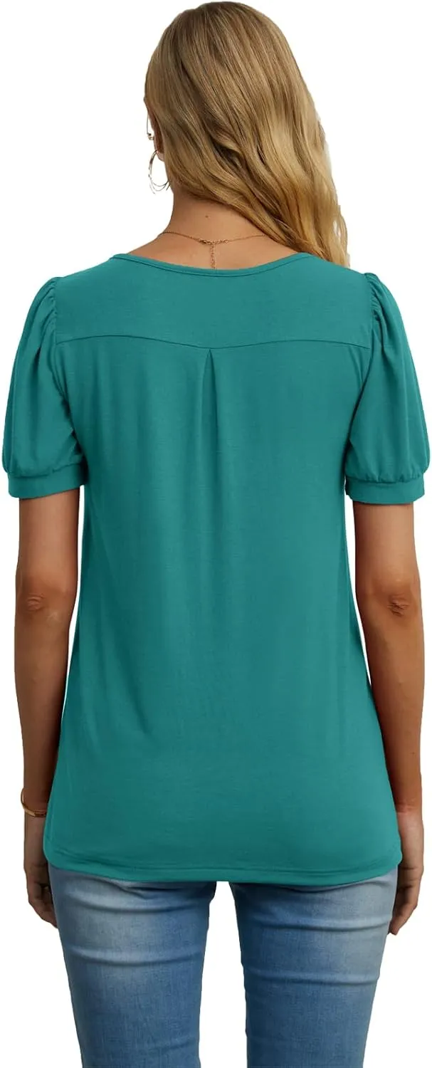 FREEOAK Womens Summer Casual Square Neck Tops Puff Short Sleeve T Shirts for Women Loose Fit Blouses Tunics
