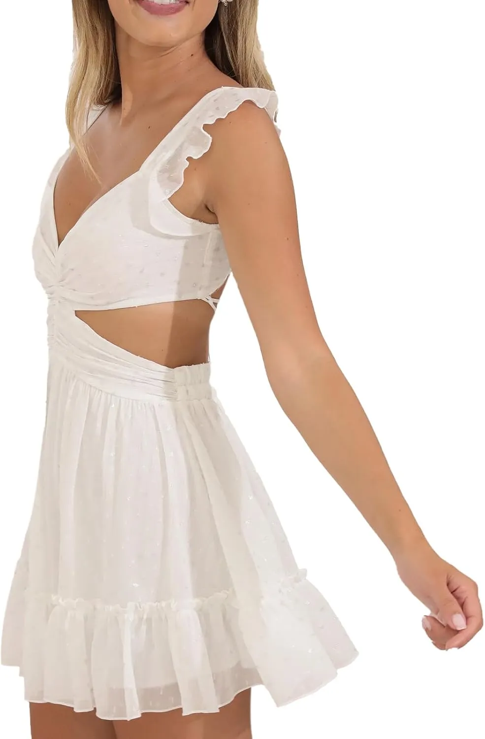 FULA-bao Women Y2k Going Out Dress Spaghetti Strap Low Cut Ruffle Mini Dresses Fairy A Line Short Dress Party Clubwear