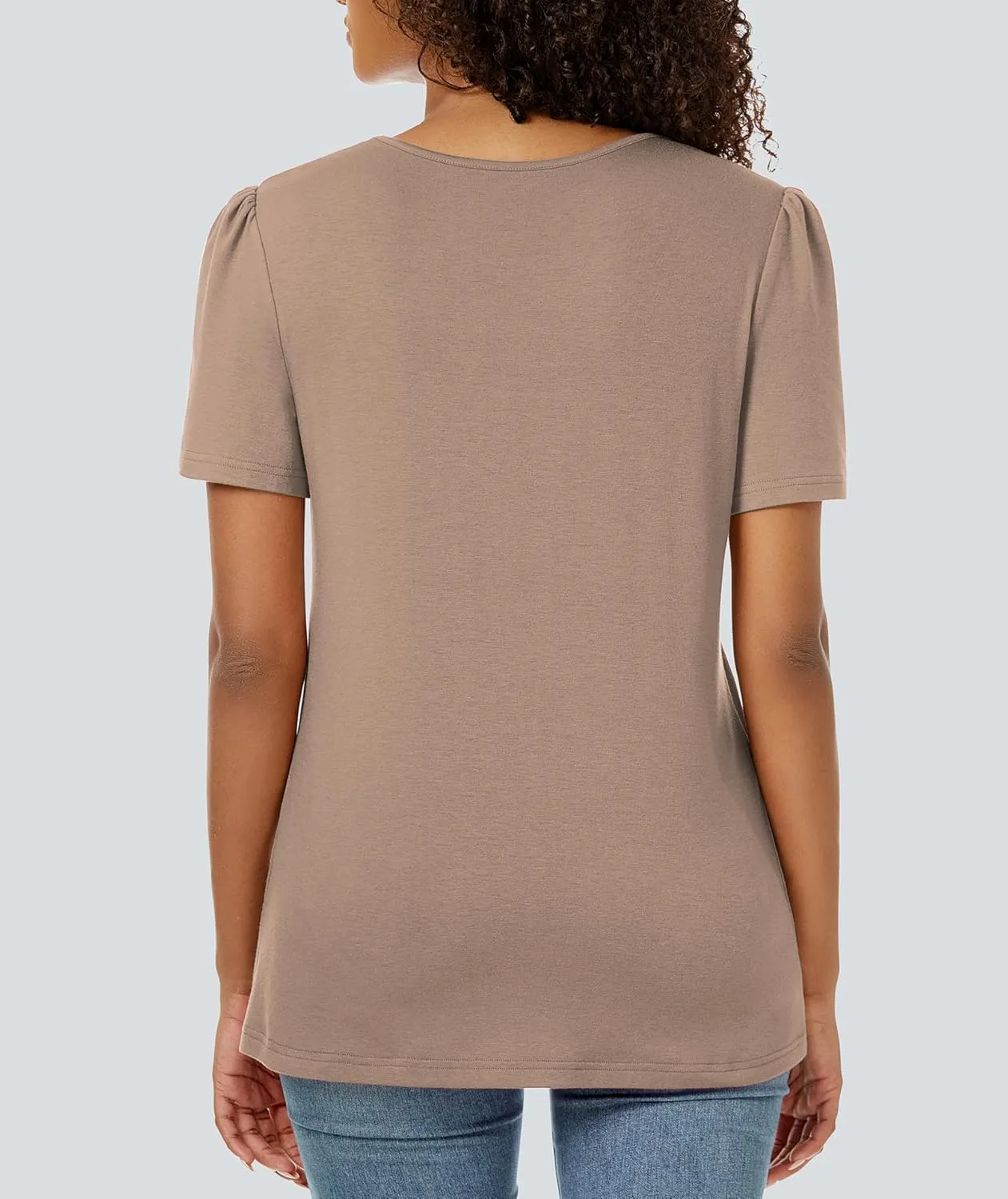 Funlingo Womens Tops Short Sleeve T Shirts 2025 Trendy Dressy Casual Summer Crewneck Spring Blouse Loose Pleated Front