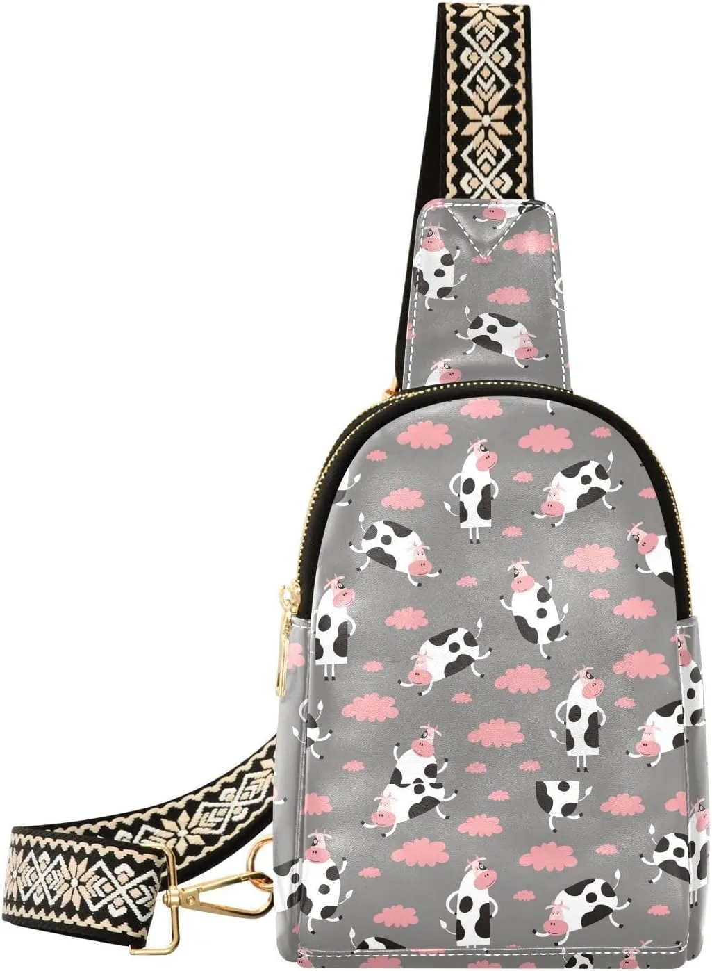 Funny Cow Vector Cartoon Trendy Crossbody Bag Fashion Waist Packs Cross Body Leather Chest Bag for Women Fanny Pack Travel Outdoor Crossbody Sling Bag
