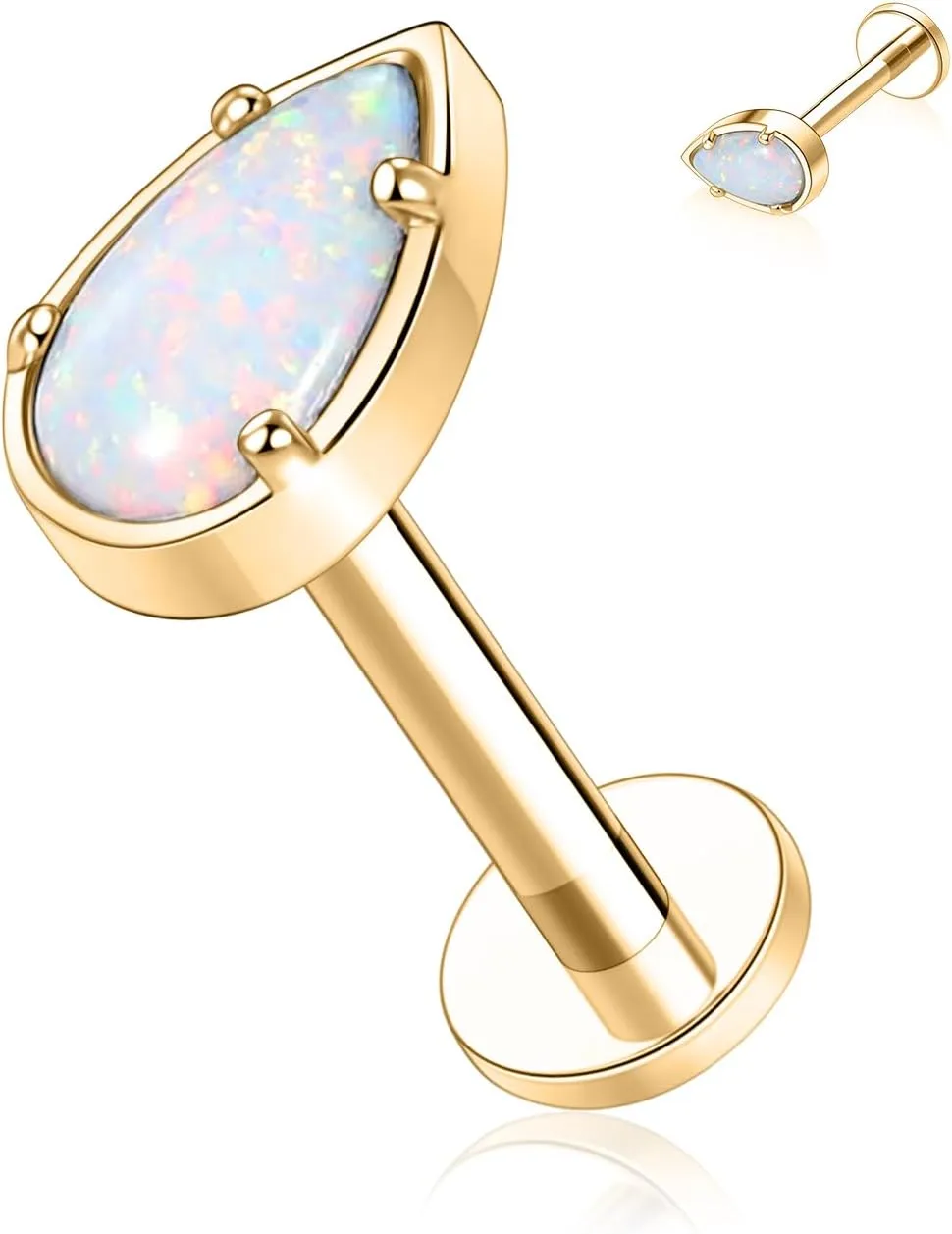 GAGABODY G23 Titanium Labret Studs 16G Tragus Earring Helix Stud Internally Threaded Labret Water Drop Opal Cartilage Monroe Piercing Lip Studs Tragus Piercing