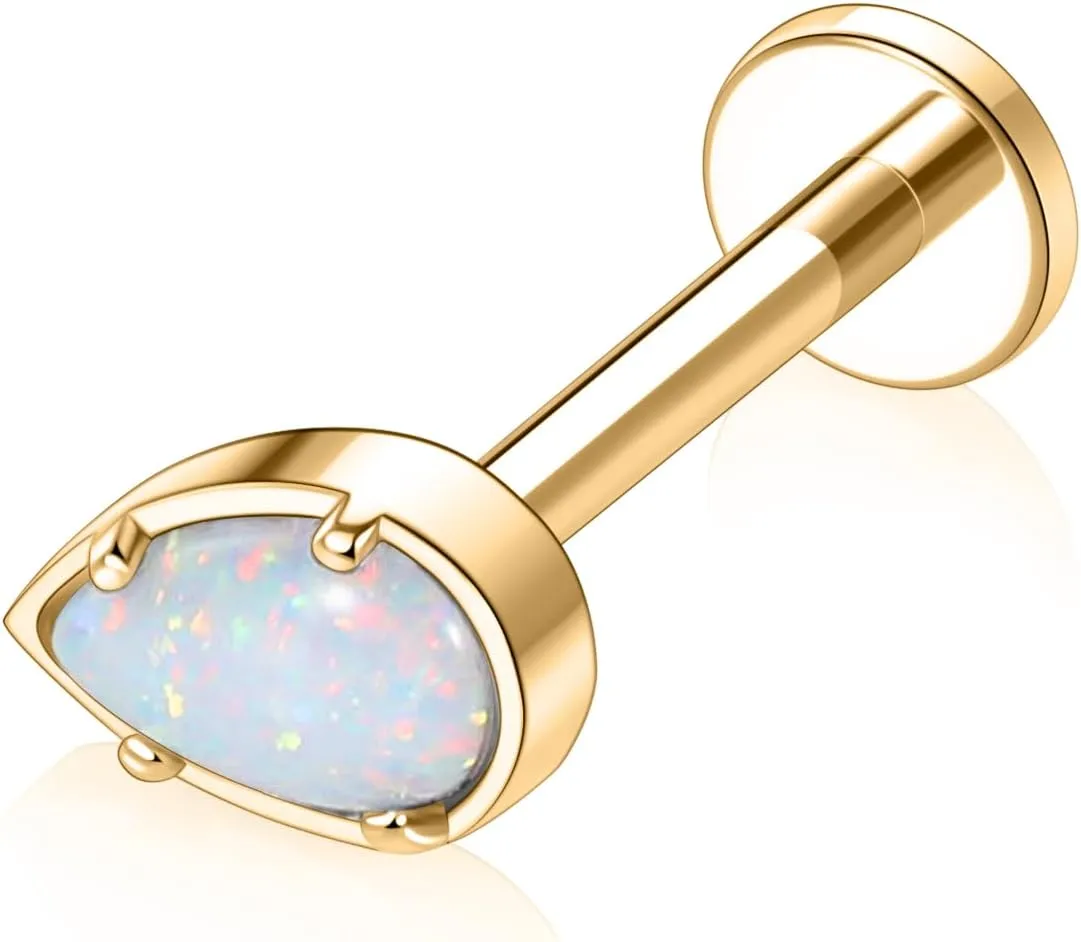 GAGABODY G23 Titanium Labret Studs 16G Tragus Earring Helix Stud Internally Threaded Labret Water Drop Opal Cartilage Monroe Piercing Lip Studs Tragus Piercing