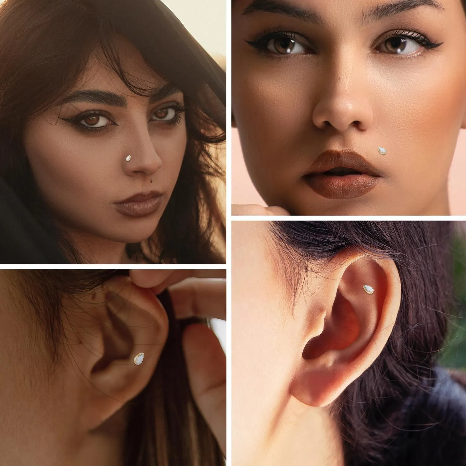 GAGABODY G23 Titanium Labret Studs 16G Tragus Earring Helix Stud Internally Threaded Labret Water Drop Opal Cartilage Monroe Piercing Lip Studs Tragus Piercing