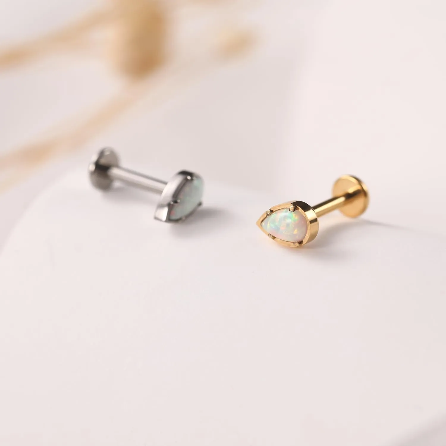 GAGABODY G23 Titanium Labret Studs 16G Tragus Earring Helix Stud Internally Threaded Labret Water Drop Opal Cartilage Monroe Piercing Lip Studs Tragus Piercing