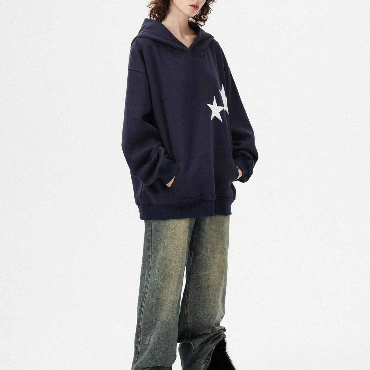 Giraropa Women Graphic Hoodies Y2K Star Print Oversized Hooded Sweatshirt Long Sleeve Pullover Fashion 90s Aesthetic Clothes