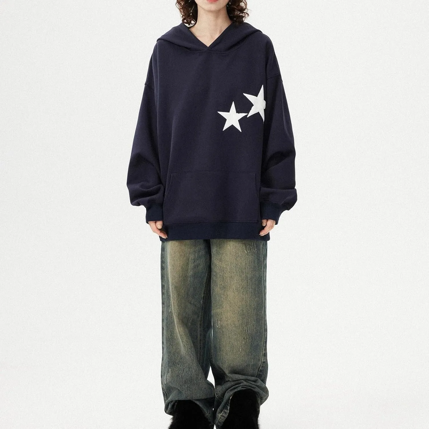 Giraropa Women Graphic Hoodies Y2K Star Print Oversized Hooded Sweatshirt Long Sleeve Pullover Fashion 90s Aesthetic Clothes