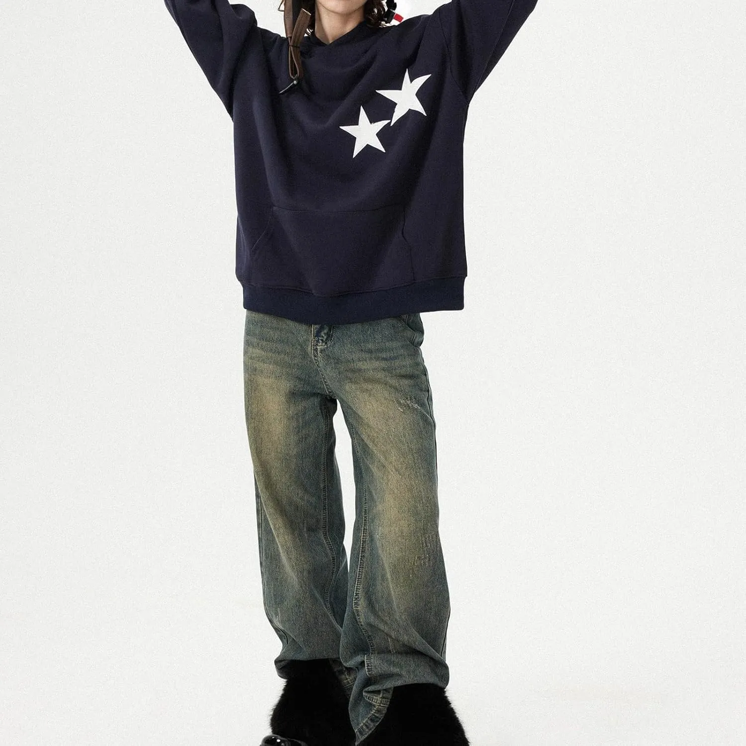 Giraropa Women Graphic Hoodies Y2K Star Print Oversized Hooded Sweatshirt Long Sleeve Pullover Fashion 90s Aesthetic Clothes