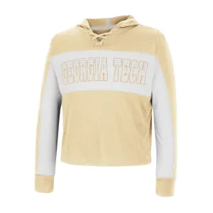 Girls Georgia Tech Yellow Jackets Lace Up Hooded Long Sleeve Gold T-Shirt