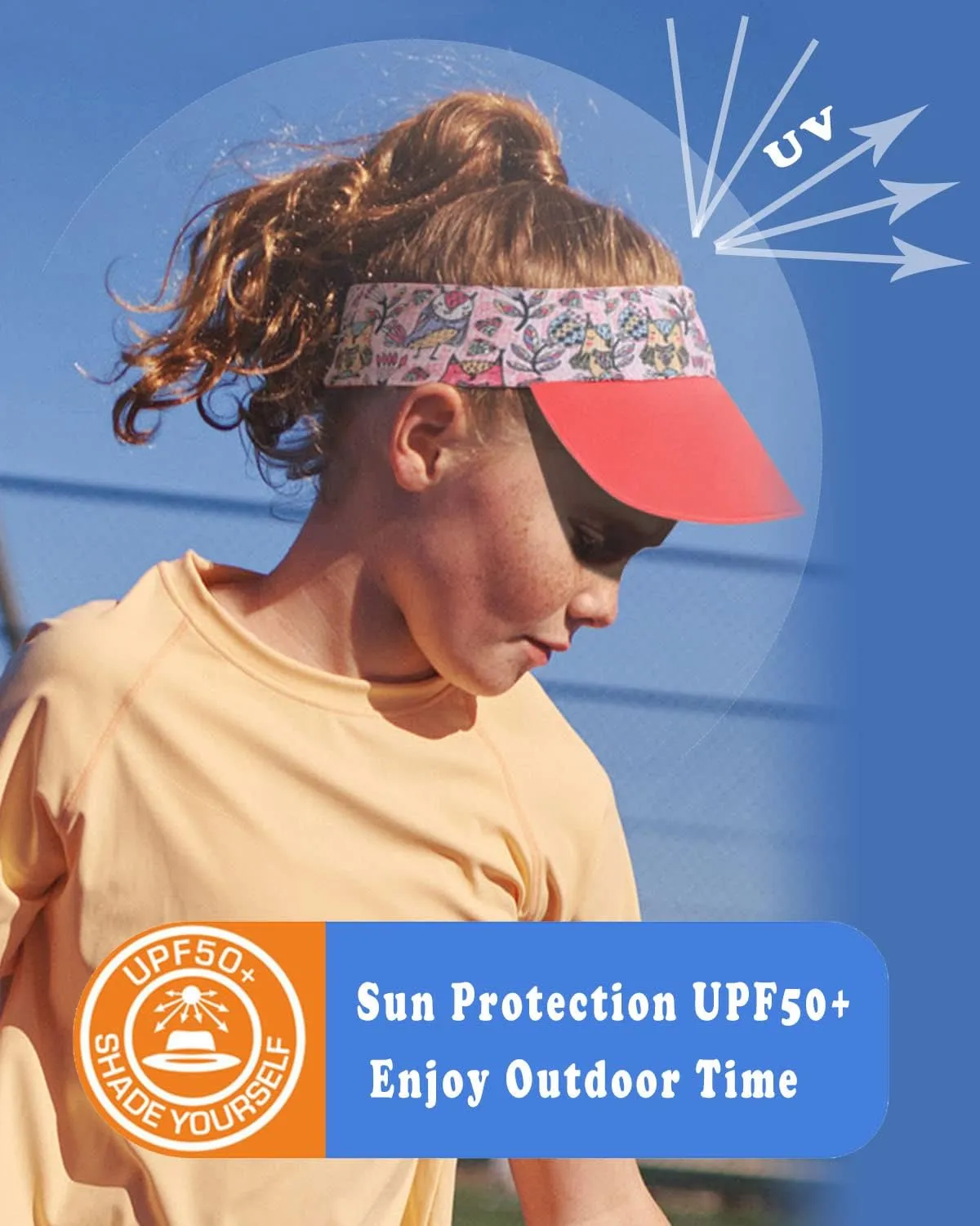 Girls Stretchy Sports Visor Foldable Athletic Sun Hat, Priting Headband with Visor Kids Summer Cooling Cap for Tennis, Golf