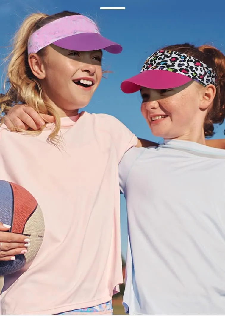 Girls Stretchy Sports Visor Foldable Athletic Sun Hat, Priting Headband with Visor Kids Summer Cooling Cap for Tennis, Golf