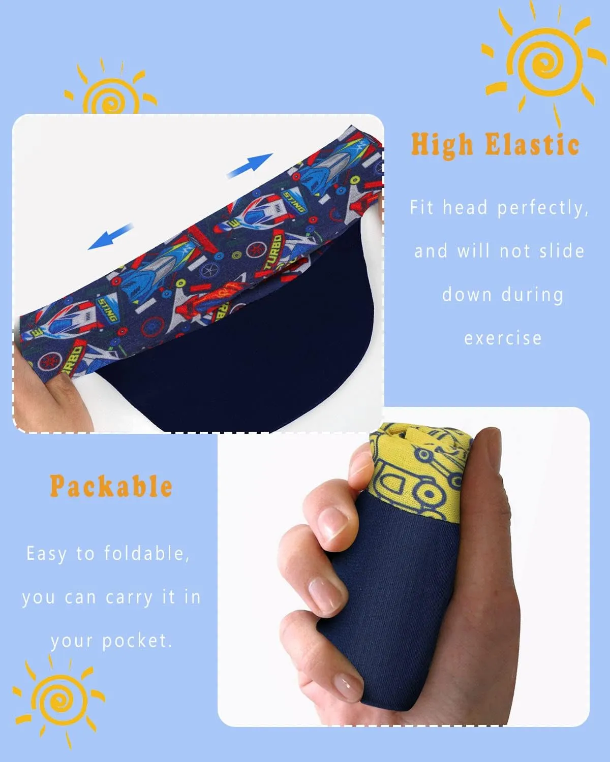 Girls Stretchy Sports Visor Foldable Athletic Sun Hat, Priting Headband with Visor Kids Summer Cooling Cap for Tennis, Golf
