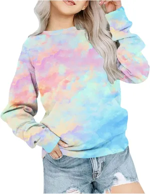Girls Tie Dye Sweatshirts Oversized Long Sleeve Crewneck Pullovers Teens Graphic Sweaters Preppy Cloth Winter Fashion