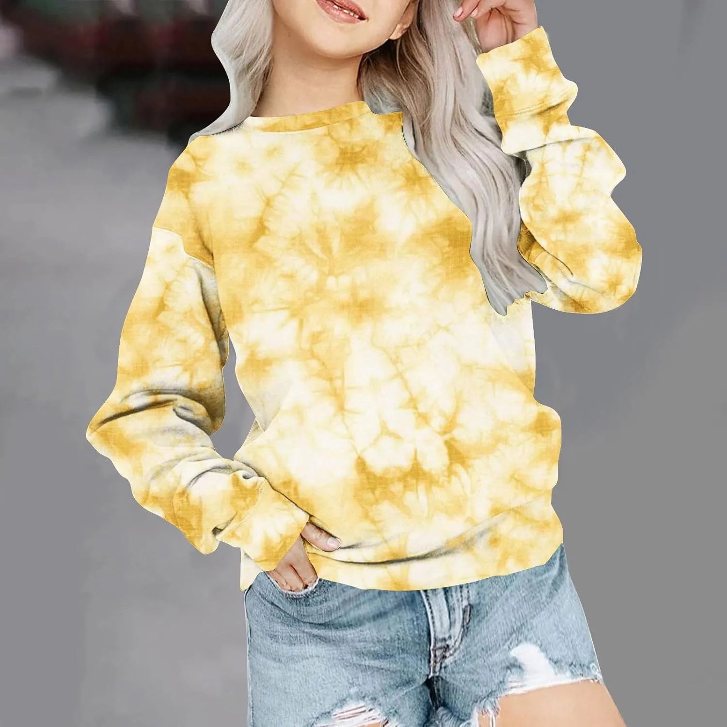 Girls Tie Dye Sweatshirts Oversized Long Sleeve Crewneck Pullovers Teens Graphic Sweaters Preppy Cloth Winter Fashion