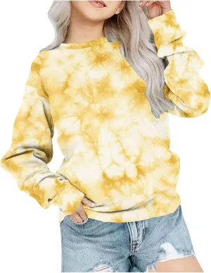 Girls Tie Dye Sweatshirts Oversized Long Sleeve Crewneck Pullovers Teens Graphic Sweaters Preppy Cloth Winter Fashion
