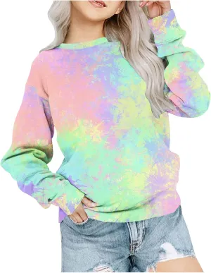 Girls Tie Dye Sweatshirts Oversized Long Sleeve Crewneck Pullovers Teens Graphic Sweaters Preppy Cloth Winter Fashion