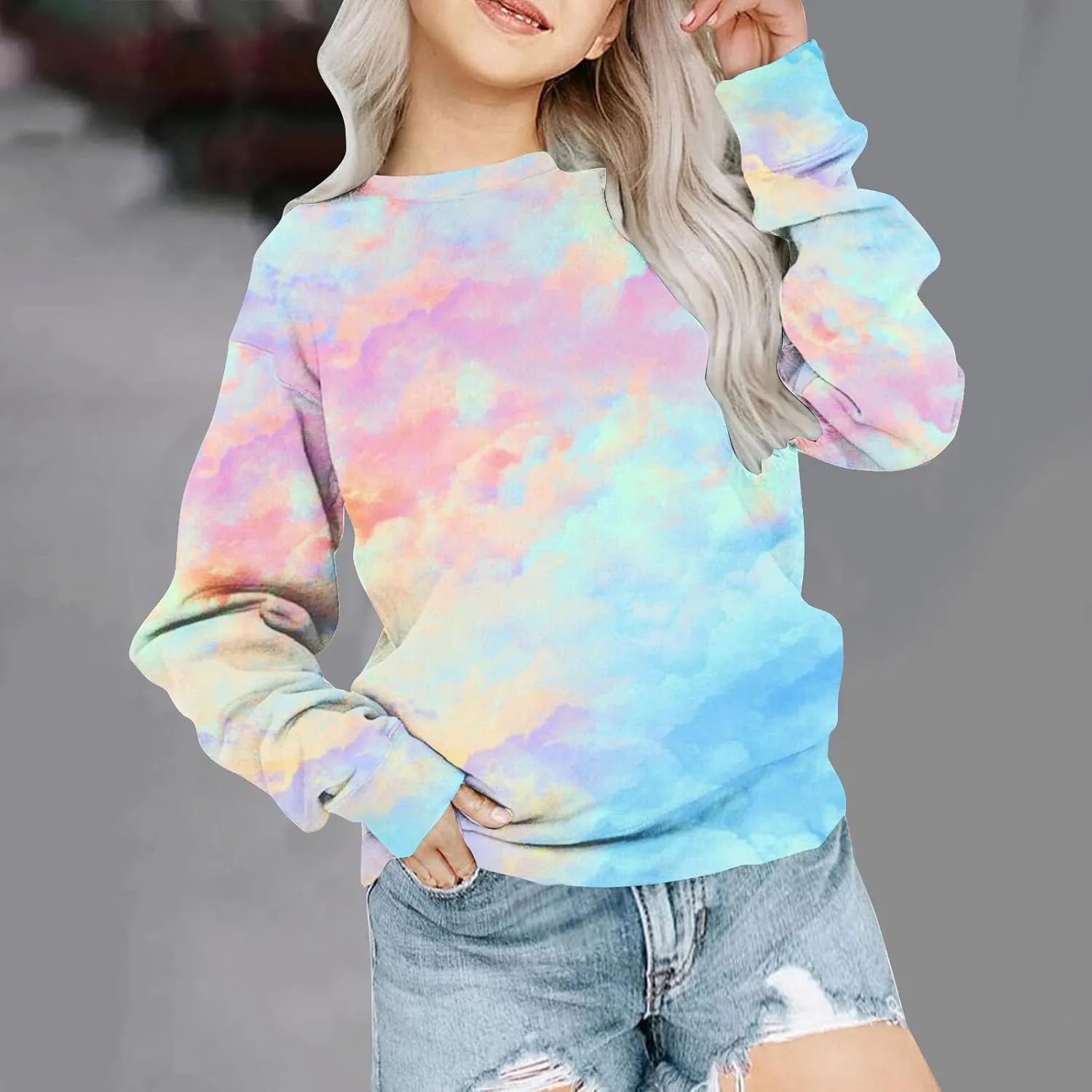Girls Tie Dye Sweatshirts Oversized Long Sleeve Crewneck Pullovers Teens Graphic Sweaters Preppy Cloth Winter Fashion
