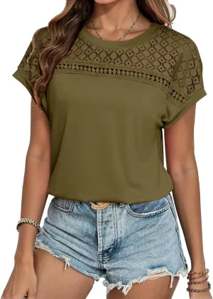 Glamaker Womens Tshirts Summer Casual Tops Trendy Short Sleeve Crewneck Knitted Dressy Fashion Tee Tunic Blouses