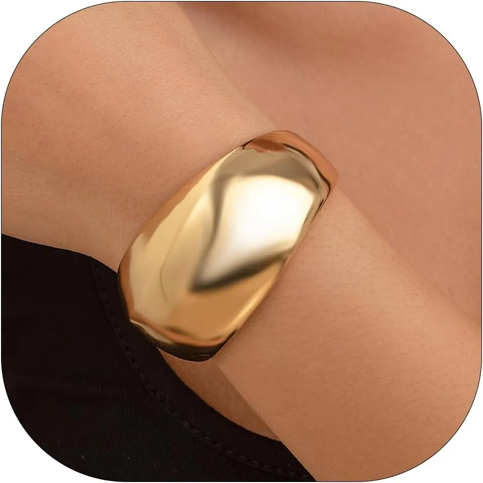 Gold Bracelets for Women Trendy Adjustable Gold Plated Cuff Bangle Bracelets Bold and Beautiful Wide Chunky Gold Bracelet Minimalist Bangle Jewelry for Women