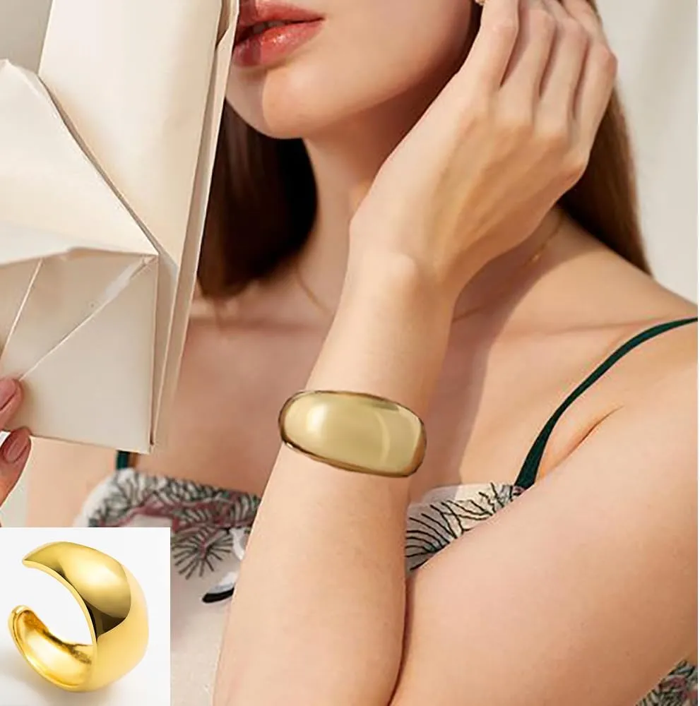 Gold Bracelets for Women Trendy Adjustable Gold Plated Cuff Bangle Bracelets Bold and Beautiful Wide Chunky Gold Bracelet Minimalist Bangle Jewelry for Women