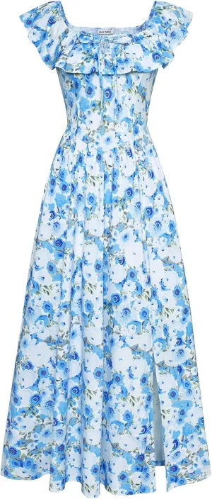 GRACE KARIN 2025 Womens Maxi Dresses Summer Off Shoulder Floral Dress Ruffle Split Beach Flowy Boho Wedding Guest Dress