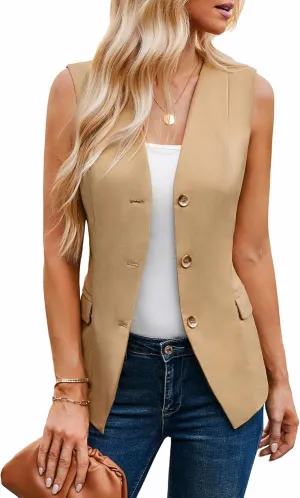 GRACE KARIN Women 2025 Button Down Sleeveless Vest Blazers Fully Lined Open Front Work Vest Tops Outwear Pocket