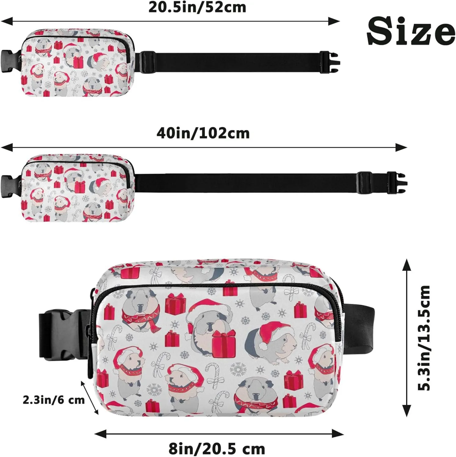 Guinea Pigs Christmas Waterproof Women Fanny Packs Anti Theft Belt Bag Bright Colored Crossbody Waist Purse
