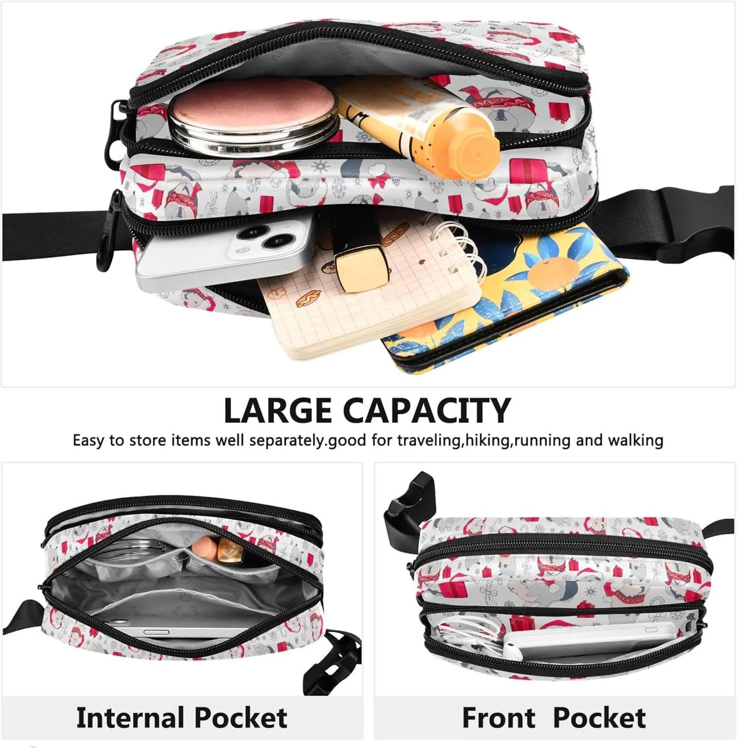 Guinea Pigs Christmas Waterproof Women Fanny Packs Anti Theft Belt Bag Bright Colored Crossbody Waist Purse