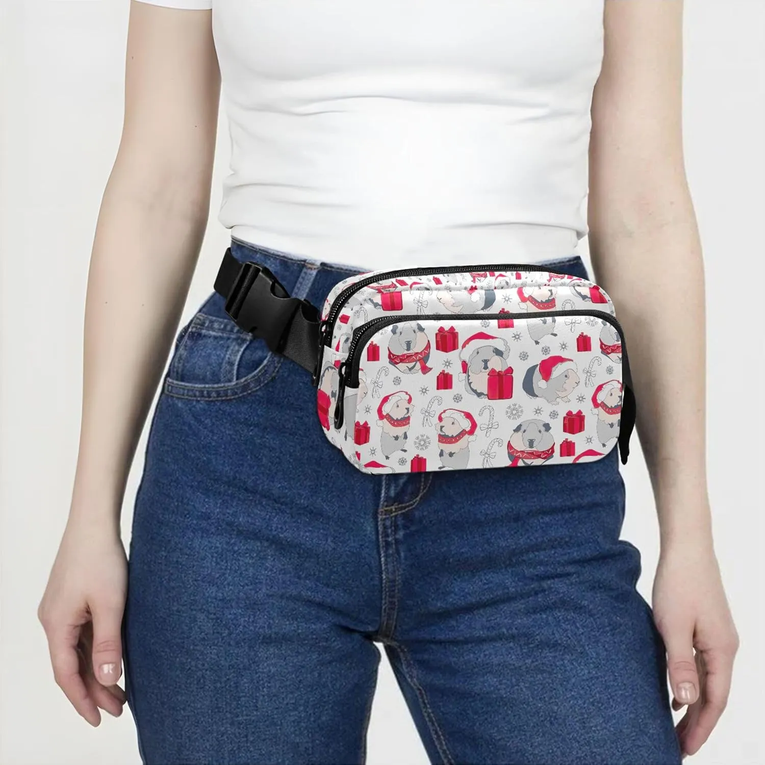 Guinea Pigs Christmas Waterproof Women Fanny Packs Anti Theft Belt Bag Bright Colored Crossbody Waist Purse