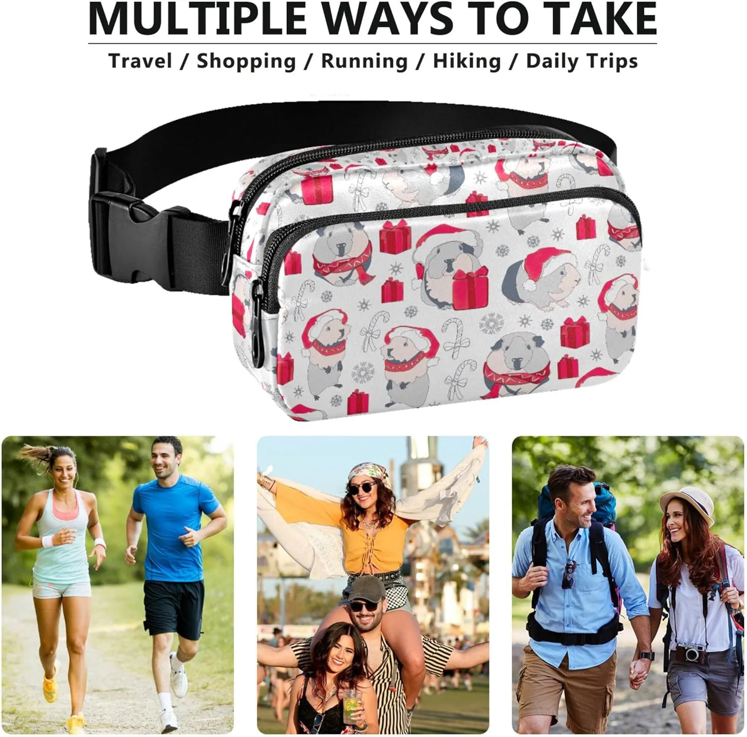 Guinea Pigs Christmas Waterproof Women Fanny Packs Anti Theft Belt Bag Bright Colored Crossbody Waist Purse