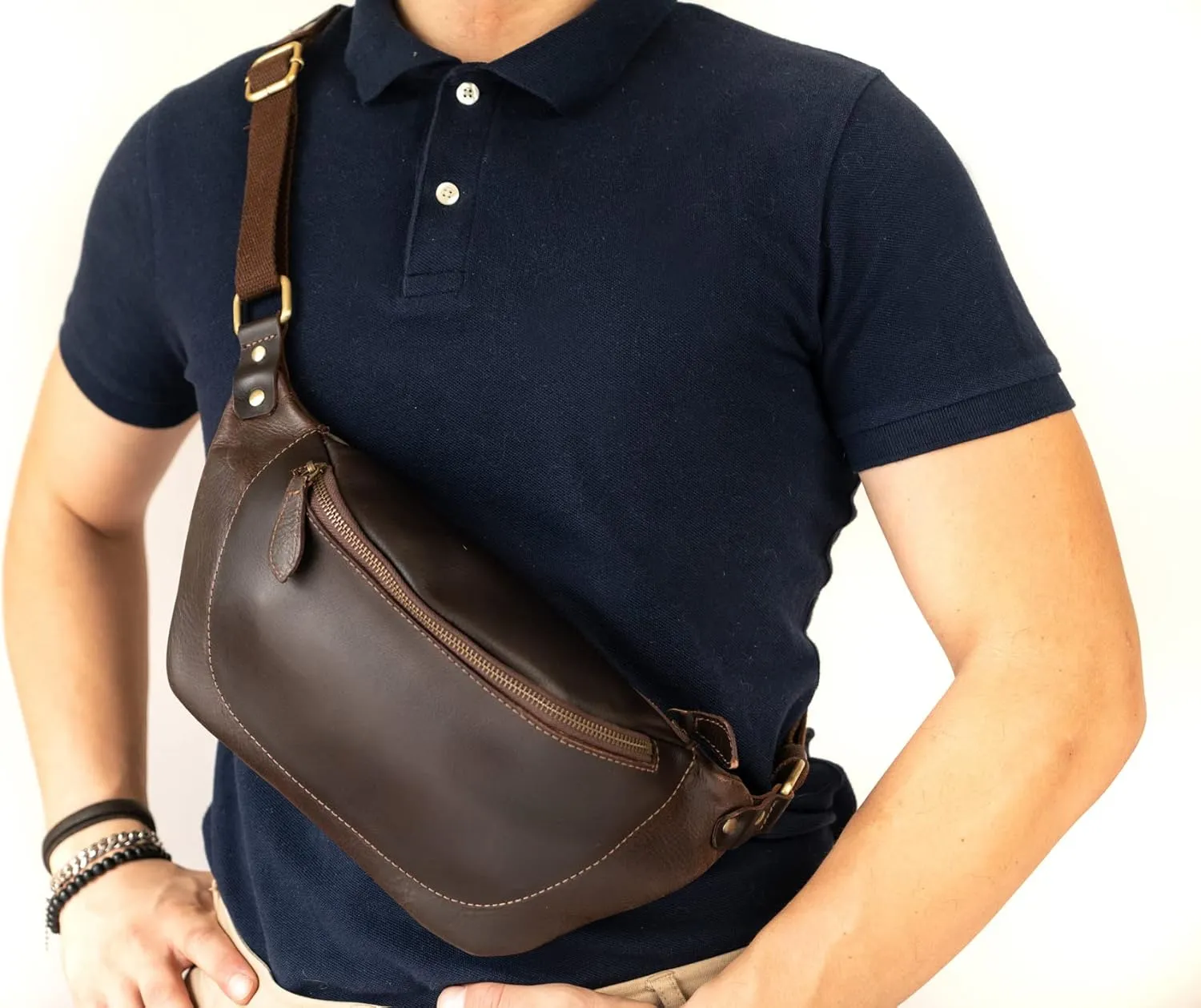 Handmade Leather Waist Bag, Belt Bag (3 Dark Brown)