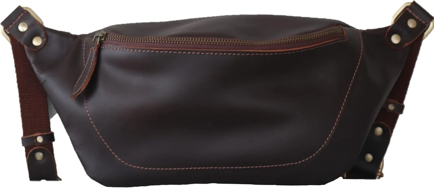 Handmade Leather Waist Bag, Belt Bag (3 Dark Brown)