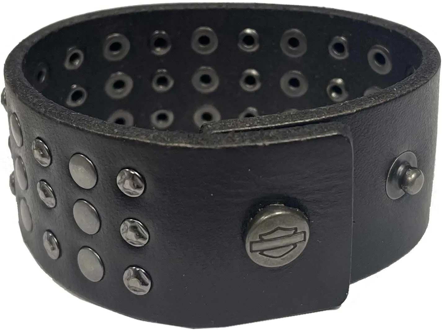 Harley-Davidson Men's Triple Row Stud Leather Cuff Bracelet Adjustable Wristband