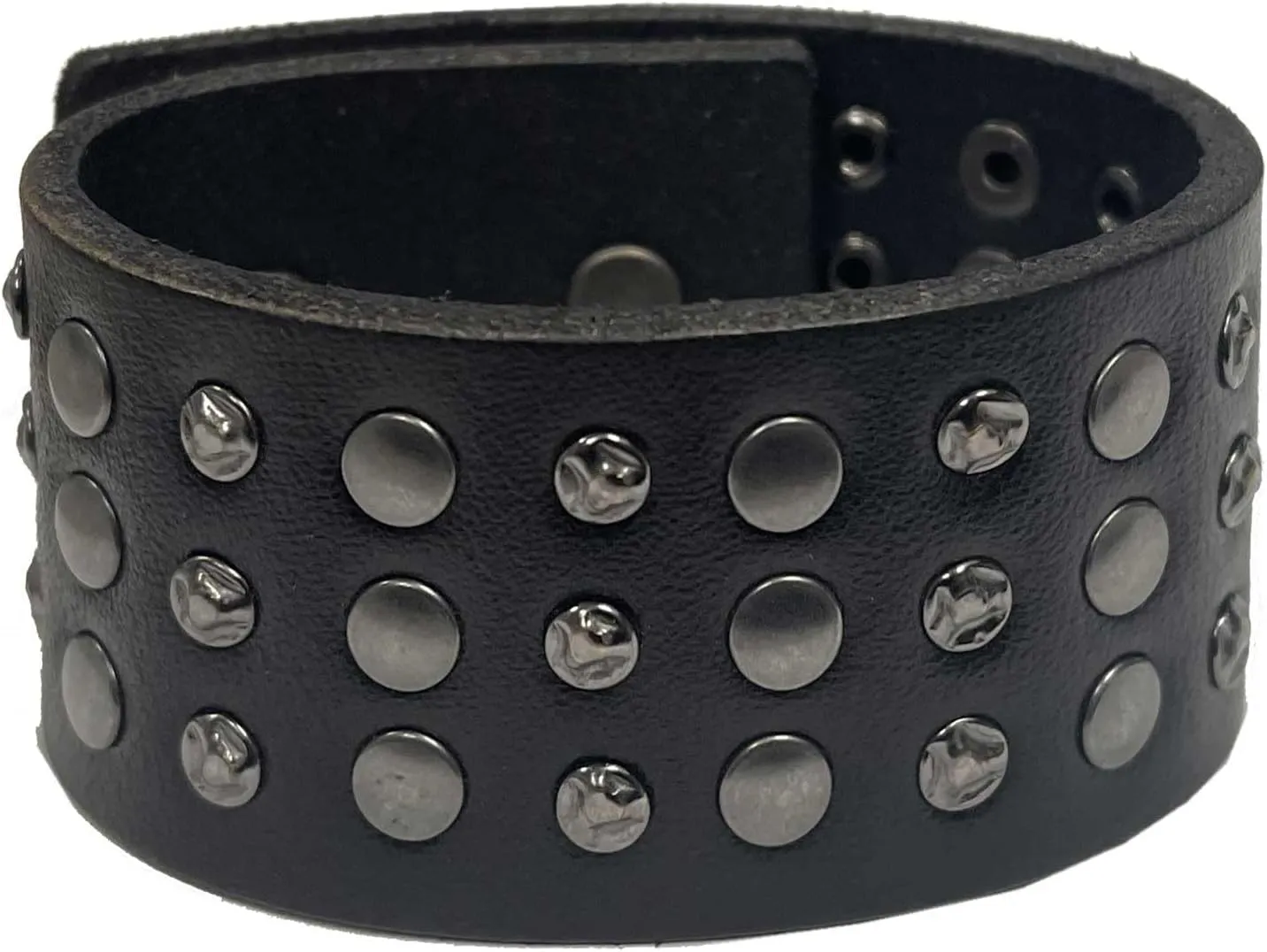 Harley-Davidson Men's Triple Row Stud Leather Cuff Bracelet Adjustable Wristband