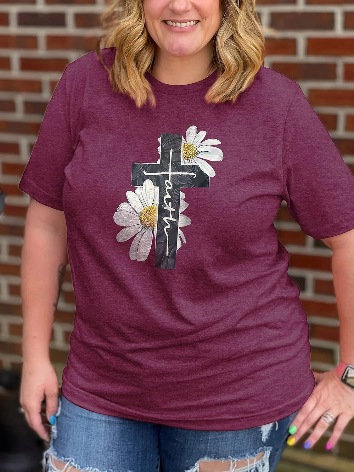 HDLTE Plus Size Womens Country Shirts Funny Western Graphic Tees Short Sleeve Flower Tops Blouses Casual Summer T-Shirt