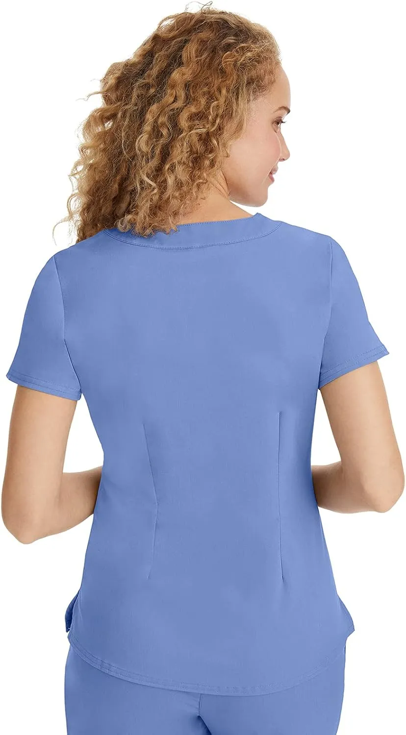 Healing Hands Women's Y-Neck Scrub Top with 2 Pockets, Knit Details, Shirttail Hem, and 2-Way Stretch Fabric 2167