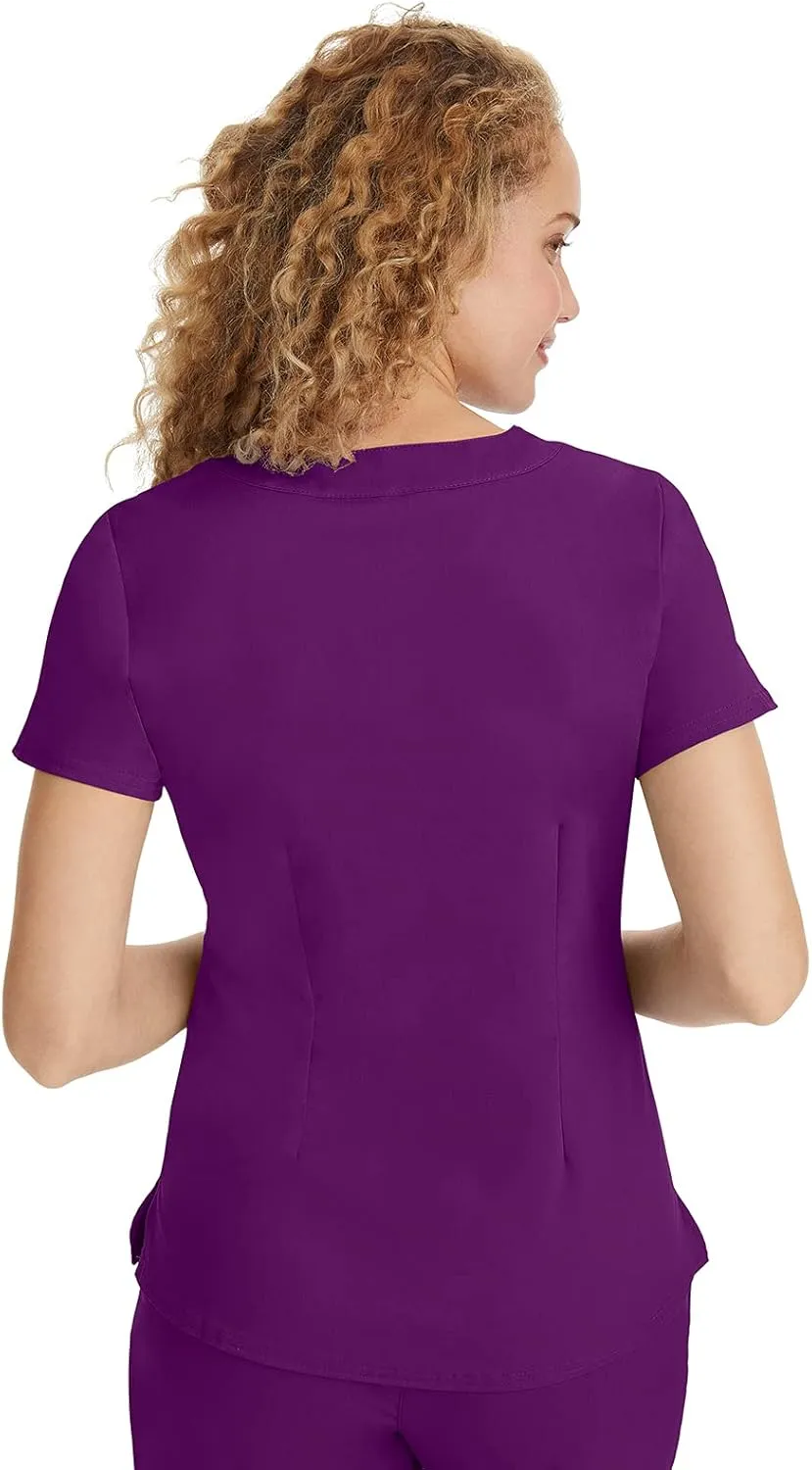 Healing Hands Women's Y-Neck Scrub Top with 2 Pockets, Knit Details, Shirttail Hem, and 2-Way Stretch Fabric 2167