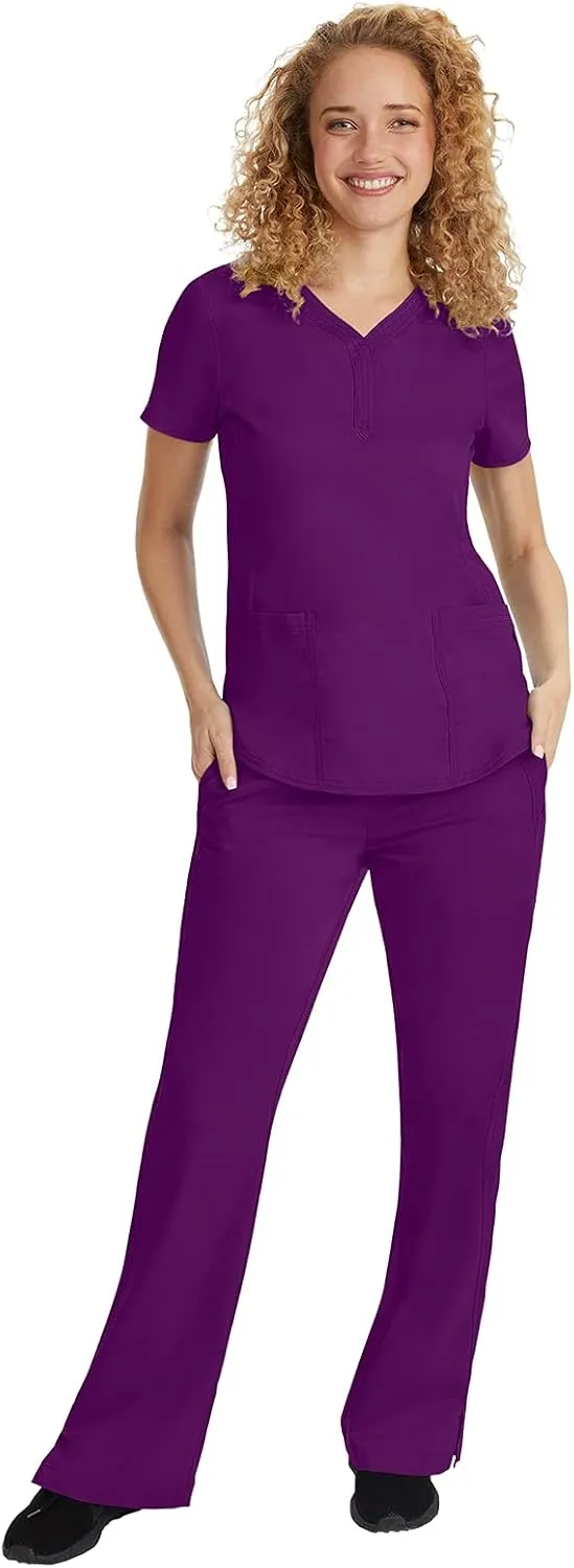 Healing Hands Women's Y-Neck Scrub Top with 2 Pockets, Knit Details, Shirttail Hem, and 2-Way Stretch Fabric 2167