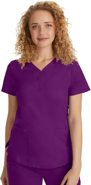 Healing Hands Women's Y-Neck Scrub Top with 2 Pockets, Knit Details, Shirttail Hem, and 2-Way Stretch Fabric 2167