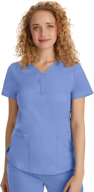 Healing Hands Women's Y-Neck Scrub Top with 2 Pockets, Knit Details, Shirttail Hem, and 2-Way Stretch Fabric 2167