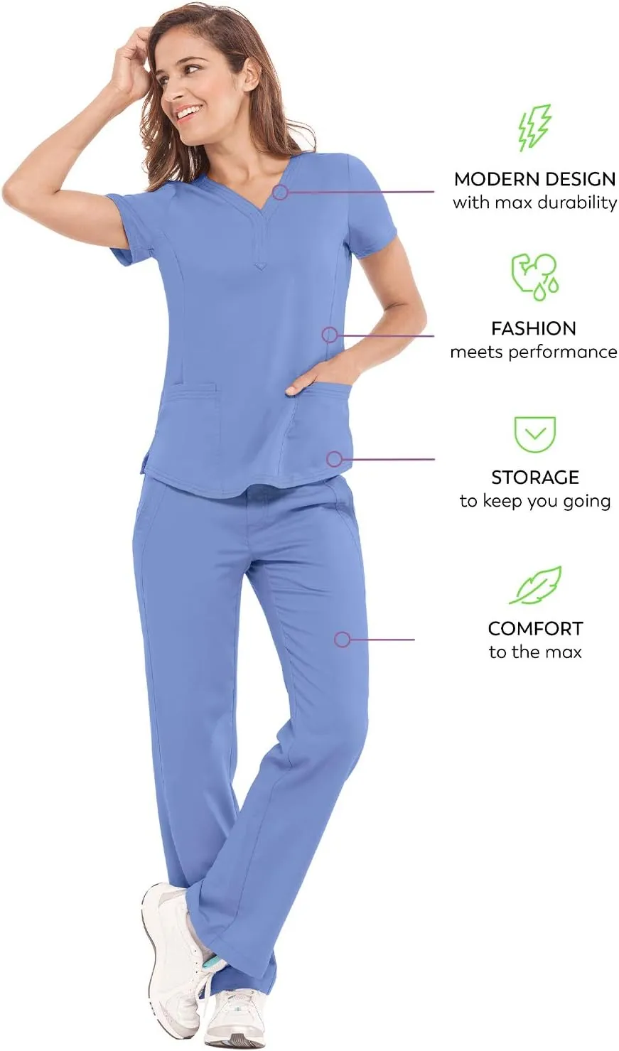 Healing Hands Women's Y-Neck Scrub Top with 2 Pockets, Knit Details, Shirttail Hem, and 2-Way Stretch Fabric 2167
