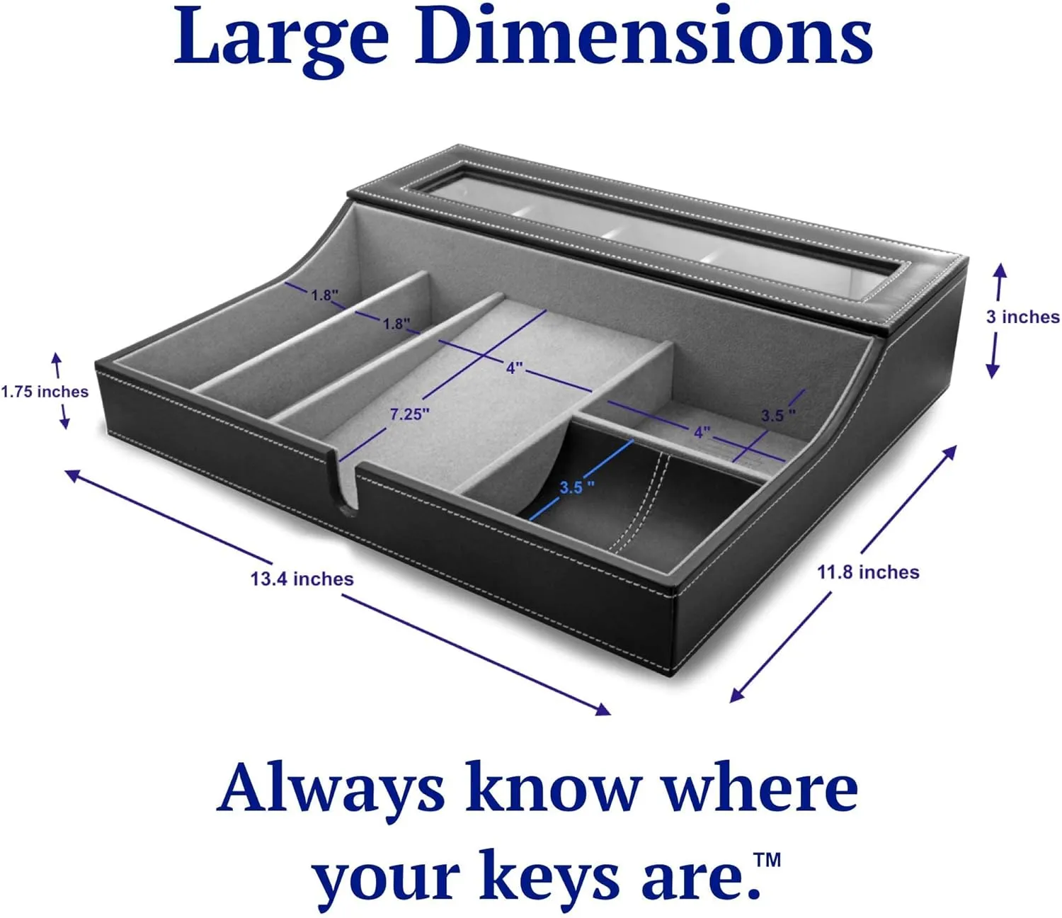 HOUNDSBAY Navigator Large Dresser Valet Tray & Mens Jewelry Box Organizer - Watch Box Organizer for Men with Angled Charging Station (Grey)