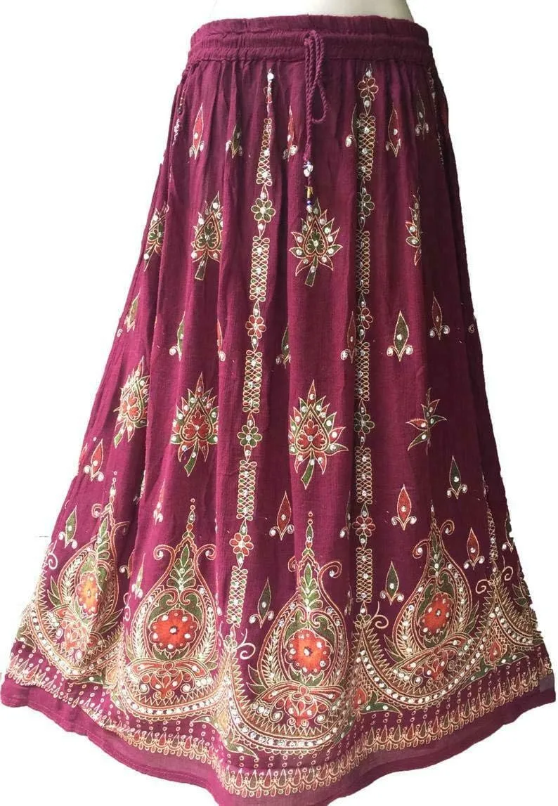 Indian Multi tie dye Yoga Trendz Women's Sequined Crinkle Broomstick Gypsy Long Skirt